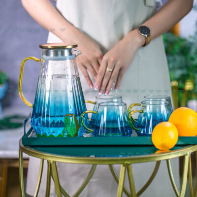 Set Bình Ly Thủy Tinh Đa Giác Xanh Dương DGD_3689 & LYTT 3690