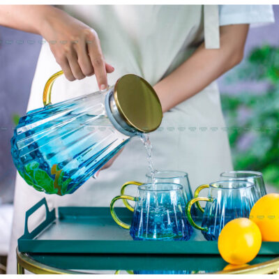 Set Bình Ly Thủy Tinh Đa Giác Xanh Dương DGD_3689 & LYTT 3690
