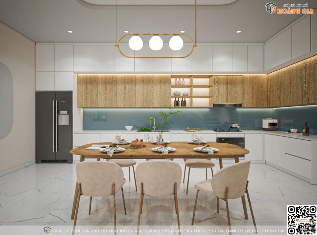 Phòng bếp nổi bật với hệ tủ lớn hiện đại, nhiều công năng Phòng bếp nổi bật với hệ tủ lớn hiện đại, nhiều công năng